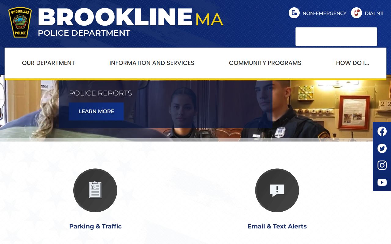 Brookline Police Department page for bench warrant inquiries in Brookline Massachusetts