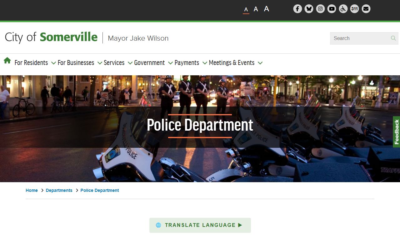 Somerville Police Department page for bench warrant checks and public safety