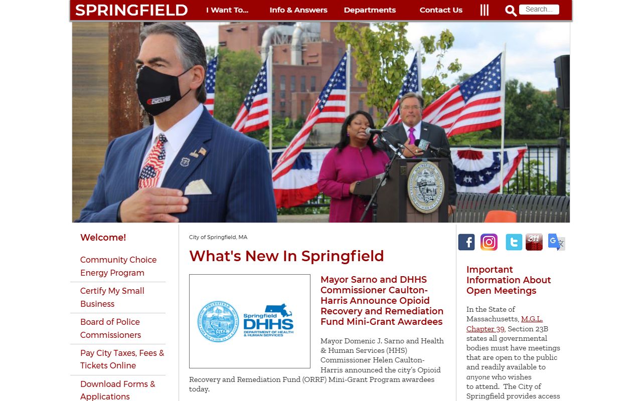 Springfield city homepage for bench warrant resources and city department contacts