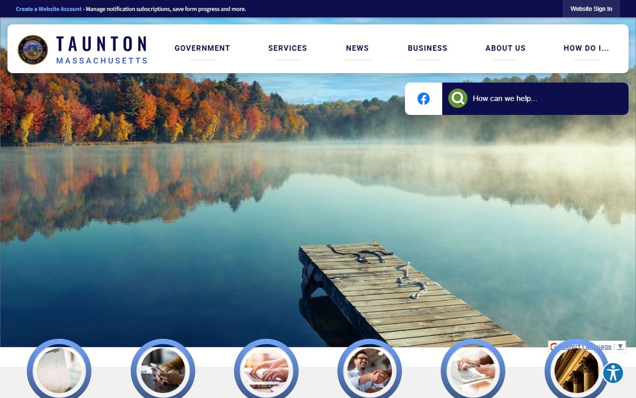 Taunton city homepage with police contact information for bench warrant inquiries