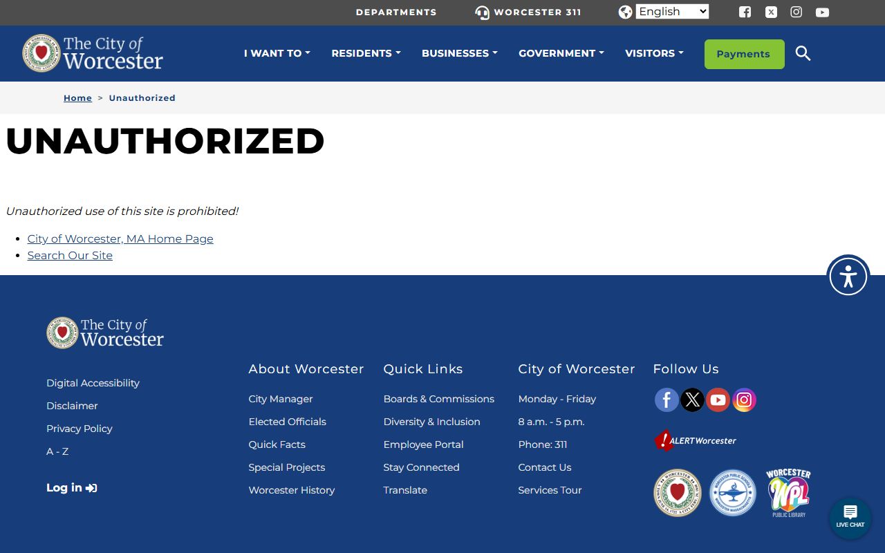 Worcester city contact page for bench warrant and public records inquiries