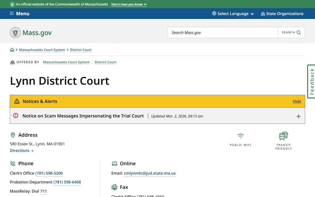 Lynn District Court page for Essex County bench warrant cases