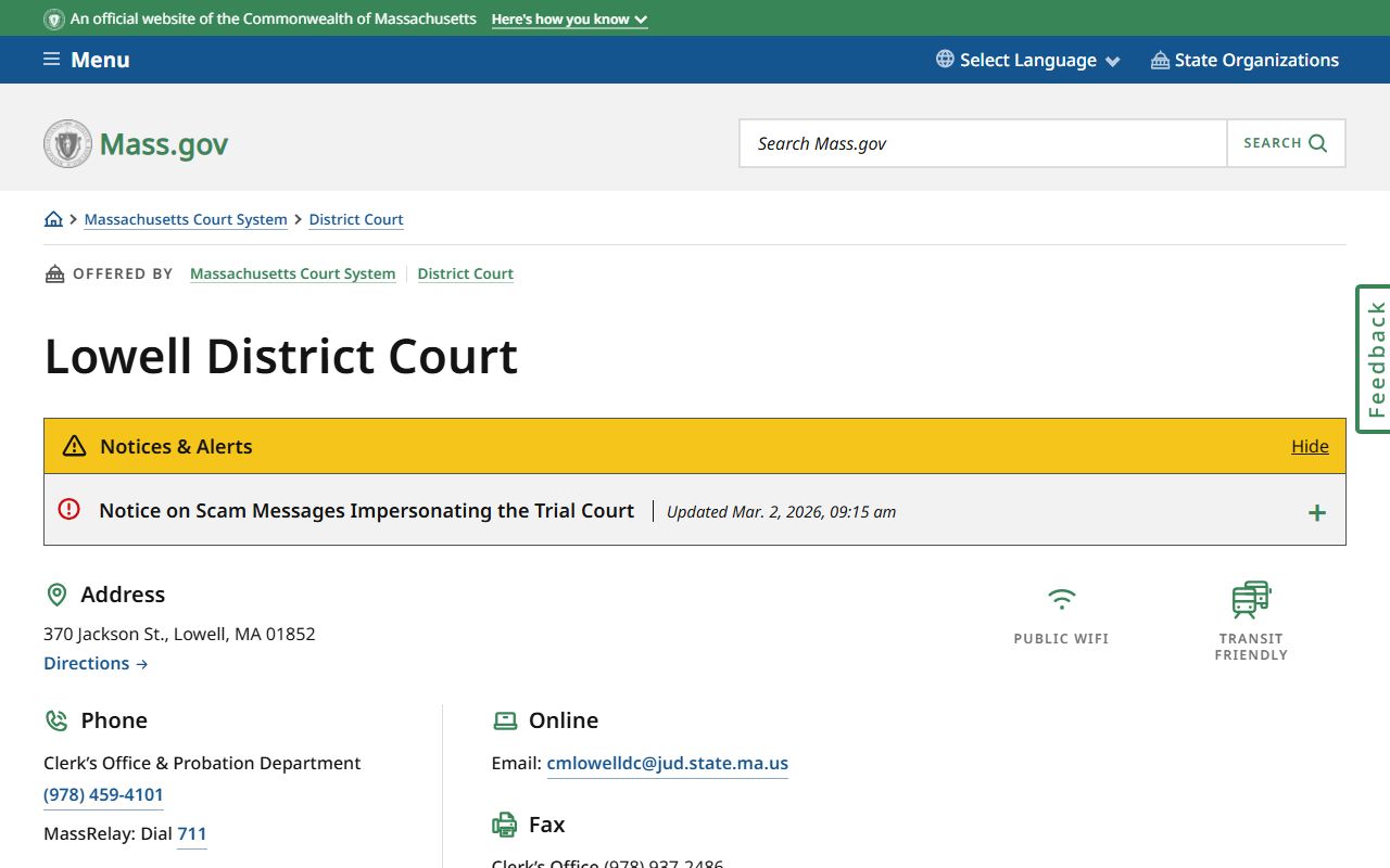 Lowell District Court page for Middlesex County bench warrant cases