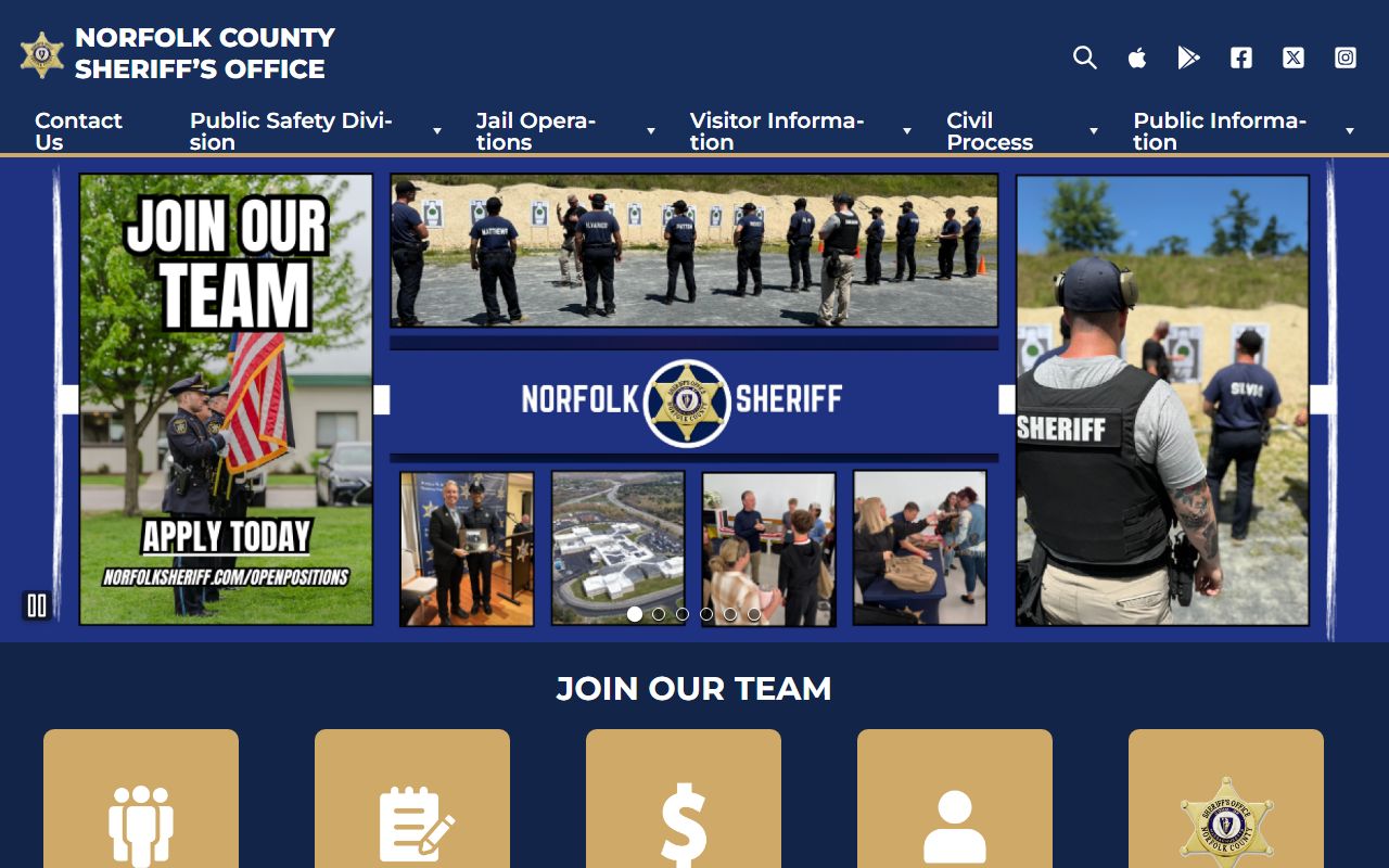 Norfolk County Sheriff homepage for bench warrant and public records information