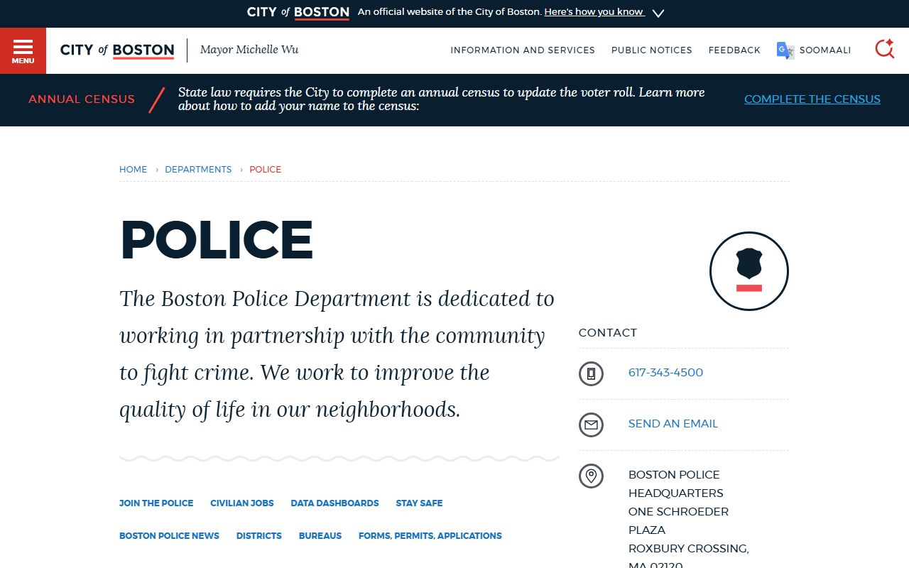 Boston Police Department page for Suffolk County bench warrant inquiries